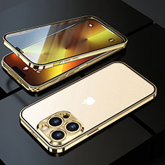 Luxury Aluminum Metal Frame Mirror Cover Case 360 Degrees M01 for Apple iPhone 13 Pro Gold