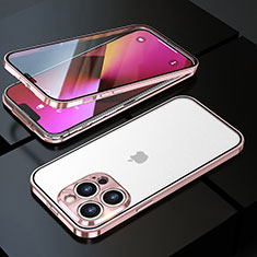 Luxury Aluminum Metal Frame Mirror Cover Case 360 Degrees M01 for Apple iPhone 13 Pro Rose Gold