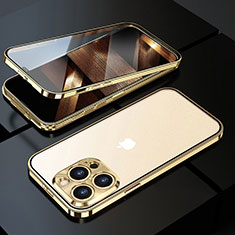 Luxury Aluminum Metal Frame Mirror Cover Case 360 Degrees M01 for Apple iPhone 14 Pro Gold