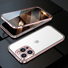 Luxury Aluminum Metal Frame Mirror Cover Case 360 Degrees M01 for Apple iPhone 14 Pro Rose Gold