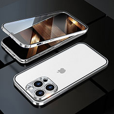 Luxury Aluminum Metal Frame Mirror Cover Case 360 Degrees M01 for Apple iPhone 14 Pro Silver