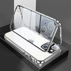 Luxury Aluminum Metal Frame Mirror Cover Case 360 Degrees M01 for Apple iPhone 15 Plus Silver