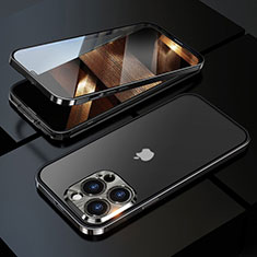 Luxury Aluminum Metal Frame Mirror Cover Case 360 Degrees M01 for Apple iPhone 15 Pro Black