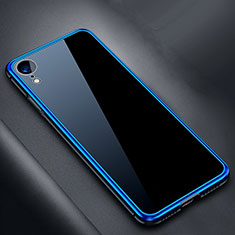 Luxury Aluminum Metal Frame Mirror Cover Case 360 Degrees M01 for Apple iPhone XR Blue