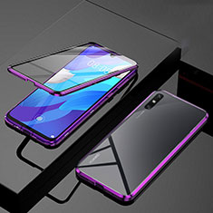 Luxury Aluminum Metal Frame Mirror Cover Case 360 Degrees M01 for Huawei Enjoy 10e Purple
