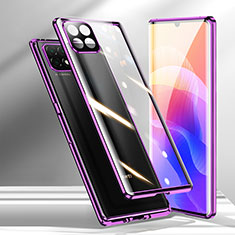 Luxury Aluminum Metal Frame Mirror Cover Case 360 Degrees M01 for Huawei Enjoy 20 5G Purple