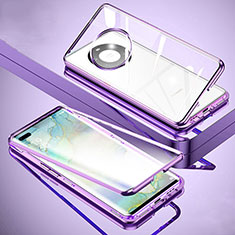 Luxury Aluminum Metal Frame Mirror Cover Case 360 Degrees M01 for Huawei Mate 40 Pro+ Plus Purple