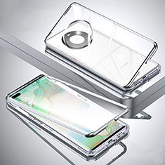 Luxury Aluminum Metal Frame Mirror Cover Case 360 Degrees M01 for Huawei Mate 40 Pro+ Plus Silver