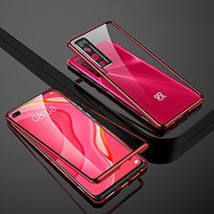 Luxury Aluminum Metal Frame Mirror Cover Case 360 Degrees M01 for Huawei Nova 7 Pro 5G Red