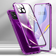 Luxury Aluminum Metal Frame Mirror Cover Case 360 Degrees M01 for Huawei Nova 8 SE 5G Purple