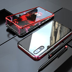 Luxury Aluminum Metal Frame Mirror Cover Case 360 Degrees M01 for Huawei P20 Red and Black