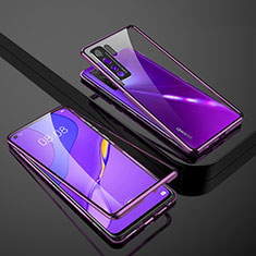 Luxury Aluminum Metal Frame Mirror Cover Case 360 Degrees M01 for Huawei P40 Lite 5G Purple