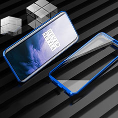 Luxury Aluminum Metal Frame Mirror Cover Case 360 Degrees M01 for OnePlus 7T Pro 5G Blue