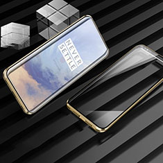 Luxury Aluminum Metal Frame Mirror Cover Case 360 Degrees M01 for OnePlus 7T Pro Gold