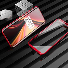 Luxury Aluminum Metal Frame Mirror Cover Case 360 Degrees M01 for OnePlus 7T Pro Red