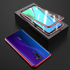 Luxury Aluminum Metal Frame Mirror Cover Case 360 Degrees M01 for Oppo A11 Red