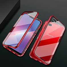 Luxury Aluminum Metal Frame Mirror Cover Case 360 Degrees M01 for Oppo A12e Red