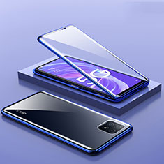 Luxury Aluminum Metal Frame Mirror Cover Case 360 Degrees M01 for Oppo A53 5G Blue