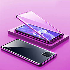 Luxury Aluminum Metal Frame Mirror Cover Case 360 Degrees M01 for Oppo A53 5G Purple