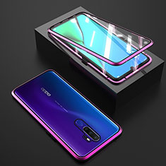 Luxury Aluminum Metal Frame Mirror Cover Case 360 Degrees M01 for Oppo A9 (2020) Purple