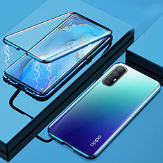 Luxury Aluminum Metal Frame Mirror Cover Case 360 Degrees M01 for Oppo Find X2 Neo Blue
