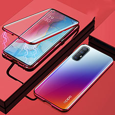 Luxury Aluminum Metal Frame Mirror Cover Case 360 Degrees M01 for Oppo Find X2 Neo Red