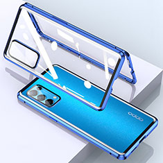 Luxury Aluminum Metal Frame Mirror Cover Case 360 Degrees M01 for Oppo Find X3 Lite 5G Blue