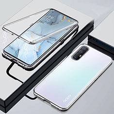 Luxury Aluminum Metal Frame Mirror Cover Case 360 Degrees M01 for Oppo Reno3 Pro Silver