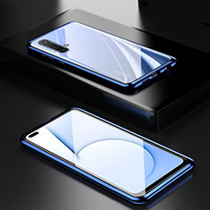 Luxury Aluminum Metal Frame Mirror Cover Case 360 Degrees M01 for Realme X3 SuperZoom Blue