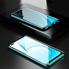 Luxury Aluminum Metal Frame Mirror Cover Case 360 Degrees M01 for Realme X3 SuperZoom Cyan