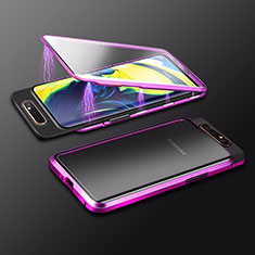 Luxury Aluminum Metal Frame Mirror Cover Case 360 Degrees M01 for Samsung Galaxy A80 Purple