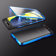 Luxury Aluminum Metal Frame Mirror Cover Case 360 Degrees M01 for Samsung Galaxy A90 4G Blue