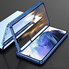 Luxury Aluminum Metal Frame Mirror Cover Case 360 Degrees M01 for Samsung Galaxy S21 FE 5G Blue