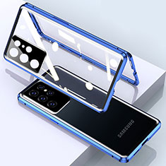 Luxury Aluminum Metal Frame Mirror Cover Case 360 Degrees M01 for Samsung Galaxy S21 Ultra 5G Blue