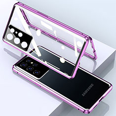 Luxury Aluminum Metal Frame Mirror Cover Case 360 Degrees M01 for Samsung Galaxy S21 Ultra 5G Purple
