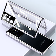 Luxury Aluminum Metal Frame Mirror Cover Case 360 Degrees M01 for Samsung Galaxy S21 Ultra 5G Silver