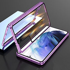Luxury Aluminum Metal Frame Mirror Cover Case 360 Degrees M01 for Samsung Galaxy S23 Plus 5G Purple