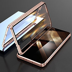 Luxury Aluminum Metal Frame Mirror Cover Case 360 Degrees M01 for Samsung Galaxy S24 5G Gold