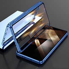 Luxury Aluminum Metal Frame Mirror Cover Case 360 Degrees M01 for Samsung Galaxy S24 Plus 5G Blue