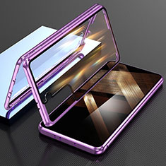Luxury Aluminum Metal Frame Mirror Cover Case 360 Degrees M01 for Samsung Galaxy S24 Plus 5G Purple