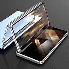 Luxury Aluminum Metal Frame Mirror Cover Case 360 Degrees M01 for Samsung Galaxy S24 Plus 5G Silver