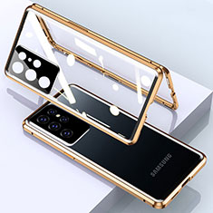 Luxury Aluminum Metal Frame Mirror Cover Case 360 Degrees M01 for Samsung Galaxy S24 Ultra 5G Gold