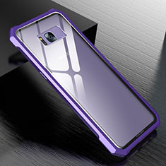 Luxury Aluminum Metal Frame Mirror Cover Case 360 Degrees M01 for Samsung Galaxy S8 Plus Purple