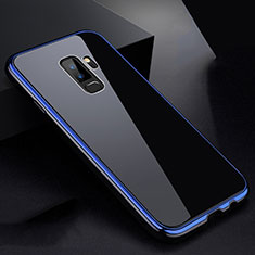 Luxury Aluminum Metal Frame Mirror Cover Case 360 Degrees M01 for Samsung Galaxy S9 Plus Blue and Black