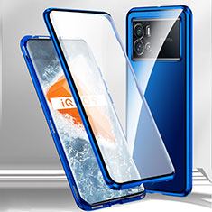 Luxury Aluminum Metal Frame Mirror Cover Case 360 Degrees M01 for Vivo iQOO 9 5G Blue