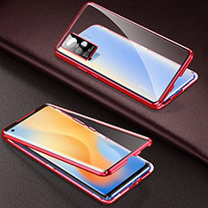 Luxury Aluminum Metal Frame Mirror Cover Case 360 Degrees M01 for Vivo X51 5G Red