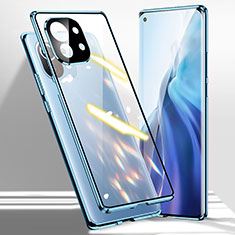 Luxury Aluminum Metal Frame Mirror Cover Case 360 Degrees M01 for Xiaomi Mi 11 Lite 5G NE Blue