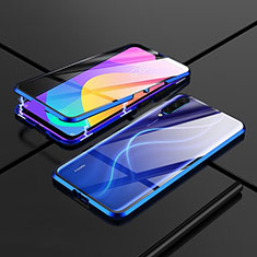 Luxury Aluminum Metal Frame Mirror Cover Case 360 Degrees M01 for Xiaomi Mi A3 Blue