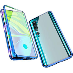 Luxury Aluminum Metal Frame Mirror Cover Case 360 Degrees M01 for Xiaomi Mi Note 10 Blue