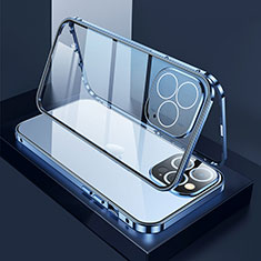 Luxury Aluminum Metal Frame Mirror Cover Case 360 Degrees M02 for Apple iPhone 13 Pro Blue